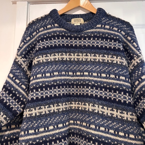 Vintage Edward Bryan Mens Large Wool Silk Fair Isle Sweater Heavy Thick Nordic - Picture 2 of 8